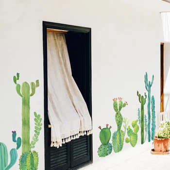 Verde fresco de las Plantas de un Montón de Cactus Pegatinas de Pared Calcomanías Sala de estar Dormitorio TV Sofá de Fondo Decoración de la Pared Pegatinas Mural