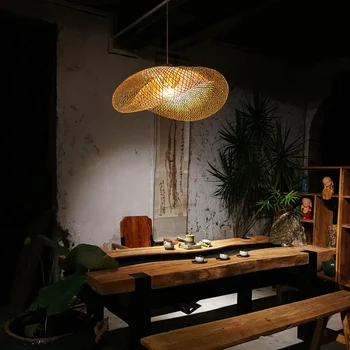 Moderna de Bambú Arte luces colgantes Restaurante Hotel de Ratán lámpara colgante para la sala de estar colgando de la lámpara de la cocina de accesorios de decoración de Interiores