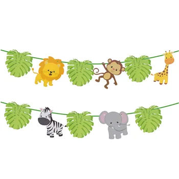 1set Safari en la Selva de los Animales de Papel de Banner fiestas infantiles Decoraciones de Animales de Zoológico Feliz Cumpleaños Bunting Garland de la Fiesta de Cumpleaños Decoración