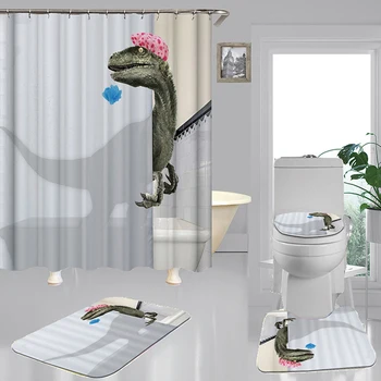Baño Impermeable de la Cortina de la Ducha Impermeable de la Serie de dibujos animados en 3D de la Impresión Digital de Alta Solidez del Color de Baño de Adhesión