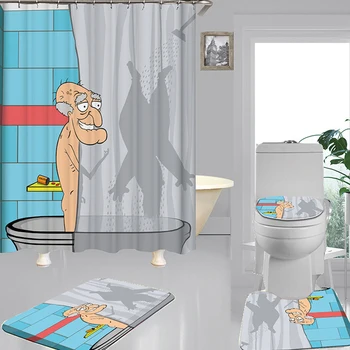 Baño Impermeable de la Cortina de la Ducha Impermeable de la Serie de dibujos animados en 3D de la Impresión Digital de Alta Solidez del Color de Baño de Adhesión