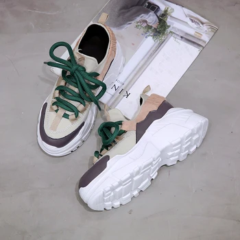 Aphixta Zapatos de Plataforma de Mujer el Aumento de Altura de Tobillo Botas de Colores Mezclados Lycra cordones de las Niñas Estudiante Zapatos de Lycra, Botas de Moda