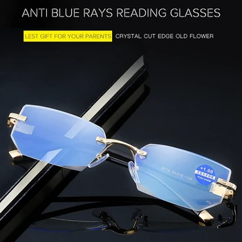 De moda de Metal Rimeless Gafas de Lectura Anti Luz Azul de Alta gama Sin marco Gafas de Presbicia los Hombres de las Mujeres de Diamantes de 1.5 2.5 3.0 1.0