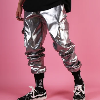 Discoteca Hombres Baile de Disfraces DJ DS GoGo Plata Pantalones de Hip Hop Atuendo Punk Rave de los Pantalones de la Barra de Cantantes Masculinos de la Etapa de la Realización de la Ropa