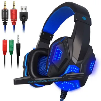 Luz Led con Cable de Juegos de Auriculares Para Ordenador Ajustable Bass Stereo PC Gamer Sobre la Oreja los Auriculares Con Micrófono USB