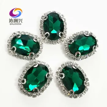 El verde de malaquita forma ovalada en la parte superior de la calidad de coser de Cristal de la hebilla,las planas suelta diamantes de imitación,Diy/la Ropa/de la boda decoración