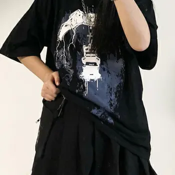 InsGoth Harajuku Suelta la camiseta de las Mujeres de la Estética Grunge té Negro Gótico Punk Impreso de la Bruja de T-shirts Ropa de Hip Hop Femenino Superior
