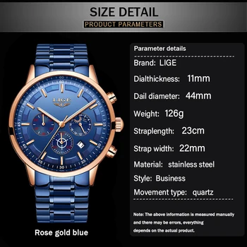 LIGE Nueva Moda Relojes para Hombre de la Marca Superior de Lujo de Acero Inoxidable de la prenda Impermeable de los Deportes Cronógrafo de Cuarzo Reloj de los Hombres Relogio Masculino