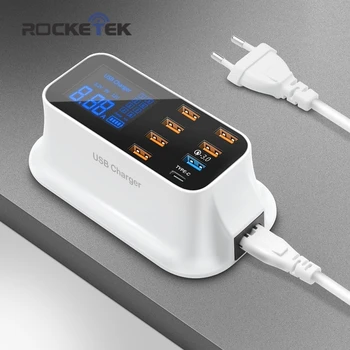 Rocketek Carga Rápida 3.0 Smart USB Tipo C Cargador USB de la Estación de la Pantalla Led de Carga Rápida de Teléfono de la Tableta Para el iPhone Samsung Adaptador
