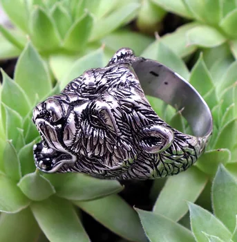 De acero inoxidable de cabeza de oso anillo de Viking rugido de oso cabeza de acero de titanio anillo de los hombres exagerada accesorios Viking de la joyería