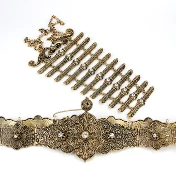 Sunspicems Tradicional Cáucaso Cinturón Pectoral Hагрудник para las Mujeres de Etnia Vestido de Boda de la Joyería del Metal de la Cadena de Vínculo de la Novia de Regalo