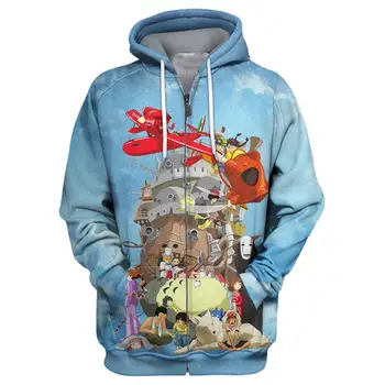 2019 Nueva Moda Totoro Kawaii 3d Sudadera con capucha de Anime de el viaje de chihiro Impreso sudaderas/Sudadera/chaqueta Unisex Harajuku Casual streetwear