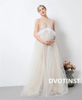 Dvotinst Fotografía Props de Maternidad Vestidos para la sesión de Fotos de Embarazo Vestido de Embarazada de Encaje Blanco Perspectiva Elegante Estudio Prop