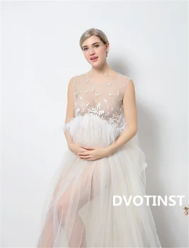 Dvotinst Fotografía Props de Maternidad Vestidos para la sesión de Fotos de Embarazo Vestido de Embarazada de Encaje Blanco Perspectiva Elegante Estudio Prop