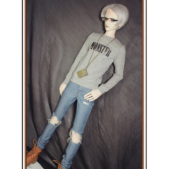 La moda de 1/3 de BJD de Manga Larga Camiseta de los Ripped Jeans Conjunto de Traje de Ropa de Accesorios para el Normal 70cm Tío Tamaño de la Muñeca