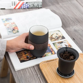 De estilo japonés taza de té de la separación de la taza de té a casa de la oficina de viajes de filtro portátil de cerámica de la taza de té 285ML