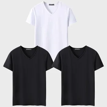 3pcs Sólido Camiseta de los Hombres de cuello en V para Hombre camisetas de Verano Camiseta Niños Camisetas Tops Camiseta