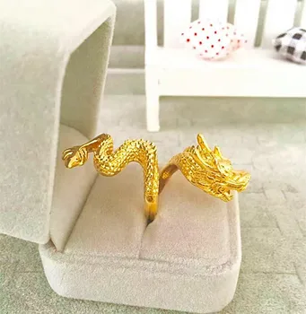 Europa la moda de imitación de oro de la cabeza del dragón anillo punky viento anillo de oro para los hombres con el bolso de opp