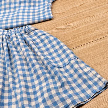 Las niñas Conjuntos de Primavera / Verano de la tela Escocesa de los Niños Blusa sin Mangas de Camisa + Falda 2PCS Niños Traje de Moda 3-7T Ropa de Niños