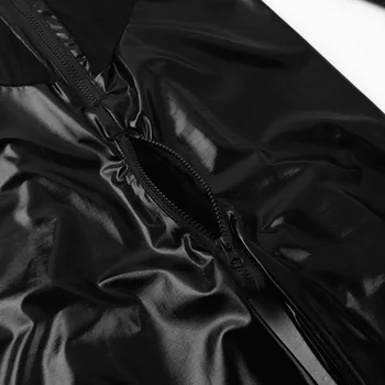 Unisex Hombres Mujeres Adultos Wetlook Clubwear Bodystocking de PVC de Cuero de la Cremallera en la parte Delantera de Malla de Empalme de Cuerpo Completo en Traje de Leotardo Trajes