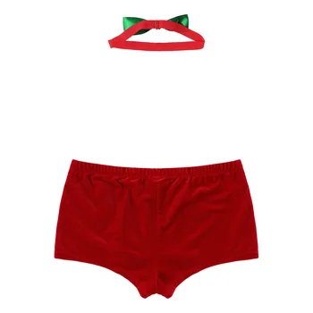 TiaoBug los Hombres de la ropa interior Roja Suave Terciopelo de Navidad de la Ropa interior de Vacaciones de Lujo Traje de la Protuberancia de la Bolsa de boxers Calzoncillos con Pajarita