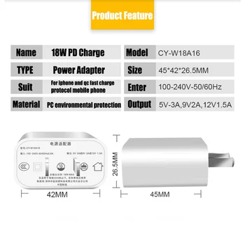 PD Cable del Cargador de Carga Rápida de 18W 9V/2A USB-C a los Rayos de Tipo C, Cable Para el iPhone 12 12pro 11 Max Pro XS iPad Adaptador de Cargador