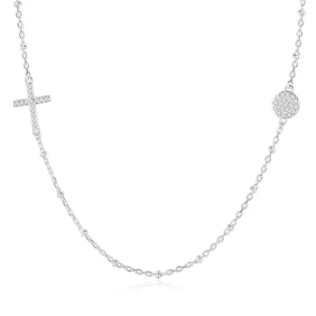 KALETINE de Lujo 925 Collar de la Plata Esterlina de las Mujeres Ronda de Circón Cruz Cristiana de la Joyería de Mal de Ojo de Oro Collar de Cadena de Vínculo de