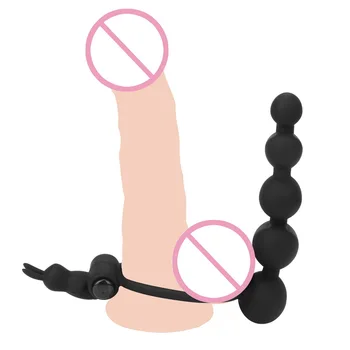 VATINE Pene Anillo Vibrador G-spot Vibrador Anal Bolas Strapon Consolador Doble Penetración Butt Plug Juguetes Sexuales para la Pareja Producto del Sexo