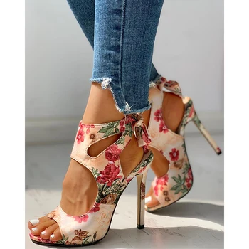 2020 las Nuevas Mujeres del verano Finos Tacones bordado Peep Toe de gladiador de las bombas de la oficina de sandalias de fiesta zapatos