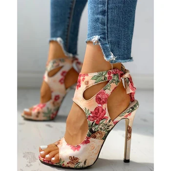2020 las Nuevas Mujeres del verano Finos Tacones bordado Peep Toe de gladiador de las bombas de la oficina de sandalias de fiesta zapatos