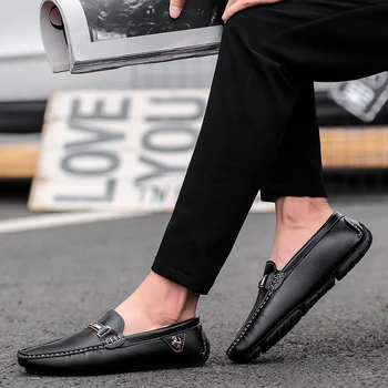 ALCUBIEREE Marca Mocasines de Cuero Genuino de Alta Calidad para Hombre Zapatos de Conducción de Verano Casual de Deslizamiento en el Plano Mocasines Masculinos Zapatos del Barco