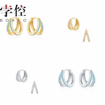 BOAKO Doble Fila de los Aretes de Diamantes Para las Mujeres 925 Pendientes de Plata 2020 de Moda del Pendiente de la Joyería de Circón Pendientes Brincos