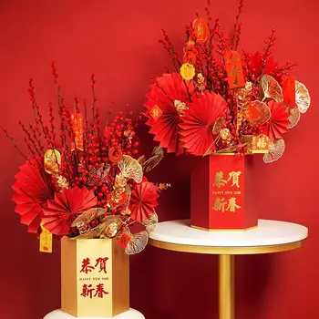 6Pcs Estilo Chino abanico Adorno Decorativo abanico Prop Año Nuevo de Parte de la Decoración de Accesorios(Rojo)