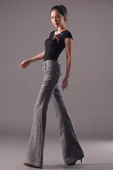 2019 Primavera Nueva Moda de las Mujeres de la Llamarada de los Pantalones de la Oficina de las Señoras Ropa de cama de Algodón Casual Pantalones Rectos Pantalones de Estiramiento Slim de Gran Tamaño