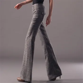 2019 Primavera Nueva Moda de las Mujeres de la Llamarada de los Pantalones de la Oficina de las Señoras Ropa de cama de Algodón Casual Pantalones Rectos Pantalones de Estiramiento Slim de Gran Tamaño