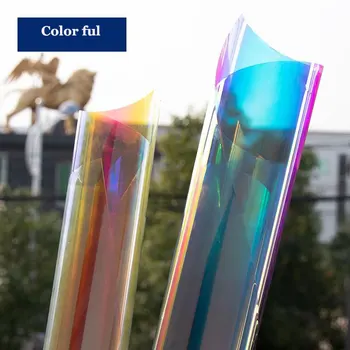 Tamaño personalizado materia prima Auto Adhesiva con Pegamento Iridiscente Película de Vinilo Láser Decorativos Gota-Envío de la Película vidrieras de la Película
