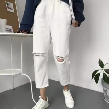 Jeans de Mujer Primavera Verano Moda Simple Estilo coreano Todos-partido Sólido Agujero Suave Cintura Alta Streetwear Pantalones de las Mujeres Casual Chic