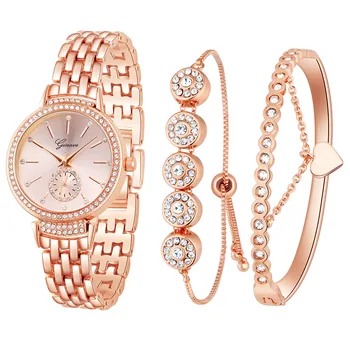 3PCS/Set Relojes de las Mujeres de la Mujer de las Señoras de los Regalos de Cuarzo de la Pulsera del Encanto Conjunto relojes Para las Mujeres de las Niñas reloj de Pulsera de diamantes de imitación Reloj de Mujer