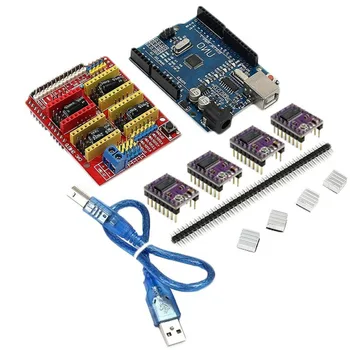 CNC Escudo de la tarjeta de Expansión de + R3 de la Junta de + 4 X DRV8825 Conductor + Cable USB Kit De Arduino Impresora 3D