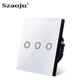 Szaoju Toque cambiar, estándar de la UE, cristal blanco, cristal panel de interruptor de Pared, AC110-220v, 1 juego 1 Modo de luz de pared, pared de la pantalla táctil
