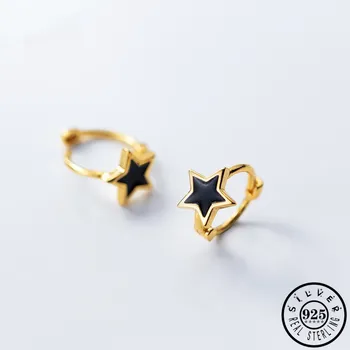 925 Sterling Silver Black Star Pequeños Aros de Piercing de los Pendientes de Oro de Color Plateado Círculo, Parte del Oído Anillos para las Mujeres