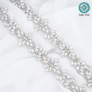 (1 yarda) de Novia a mano con cuentas de plata de cristal de diamante de imitación de apliques de recorte de BRICOLAJE de coser plancha para el vestido de boda WDD1096