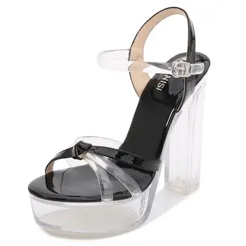 Nuevo patrón de sexo femenino de Mujeres sexy sandalias de mujer zapatos de tacón alto zapatos de Novia zapatos de 13CM de Cristal de tacón Grueso 4-10 11 BBZAI