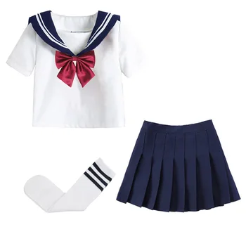 Kid JK Marinero Vestido de 4PCS Chica Japonés coreano Escuela Ortodoxa Uniforme de Falda Plisada de la Marina de Largo de Manga Corta Kawaii Traje de Anime COS