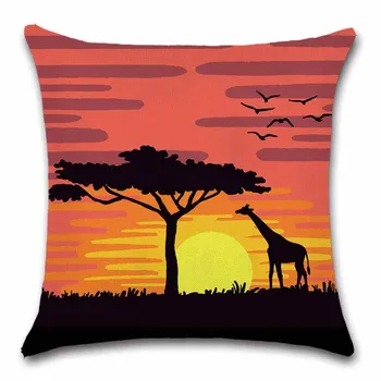Animales africanos de la jirafa de la puesta de sol impreso funda de almohada Decoración sofá de su casa coche asiento de la silla de la decoración de la habitación amigo de los niños de regalo la funda del cojín