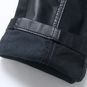 YASUGUO Nueva 2019 de la Moda de Cuero Patchwork Skinny Jeans para Hombres de la Marca de Punk Estilo Slim Fit Lápiz Pantalones de los Hombres pantalones Vaqueros ceñidos Pantalones