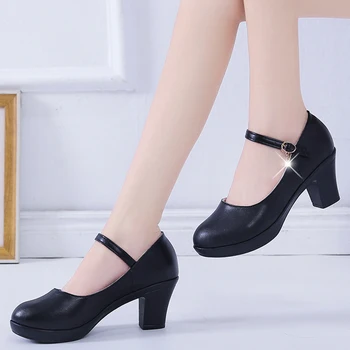 Rimocy Negro de Tacón de 6cm de la Oficina de Zapatos de Mujer con Plataforma Gruesos Tacones de Correa de Tobillo Bombas de las Mujeres de Espesor Inferior antideslizante Zapatos de las Señoras