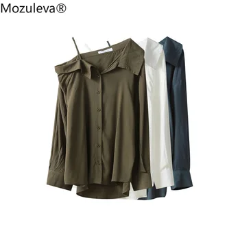 Mozuleva 2020 Rocío Hombro de la Camisa de Manga Larga Camisa de Otoño Señora de la Oficina de Punto Completo Regulares de la Mujer Tops y Blusas de Mujer