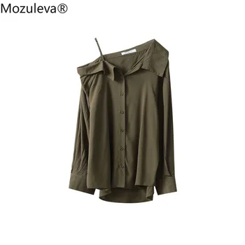 Mozuleva 2020 Rocío Hombro de la Camisa de Manga Larga Camisa de Otoño Señora de la Oficina de Punto Completo Regulares de la Mujer Tops y Blusas de Mujer