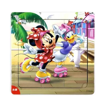 9pcs /16pcs de Coches de Disney Mickey Sirena Sofía llevar Impreso de Rompecabezas de Juguete de Aprendizaje de la Educación Interesantes Juguetes de Madera Para Niños